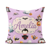 Custom Name Halloween Ghost Bat Spooky Character Purple Seamless Square Filled Cushion Throw Pillow Sofa Bed Home Decor Zip Washable UK Made