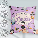 Custom Name Halloween Ghost Bat Spooky Character Purple Seamless Square Filled Cushion Throw Pillow Sofa Bed Home Decor Zip Washable UK Made