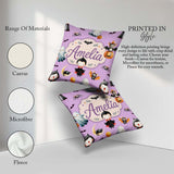 Custom Name Halloween Ghost Bat Spooky Character Purple Seamless Square Filled Cushion Throw Pillow Sofa Bed Home Decor Zip Washable UK Made