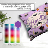 Custom Name Halloween Ghost Bat Spooky Character Purple Seamless Square Filled Cushion Throw Pillow Sofa Bed Home Decor Zip Washable UK Made