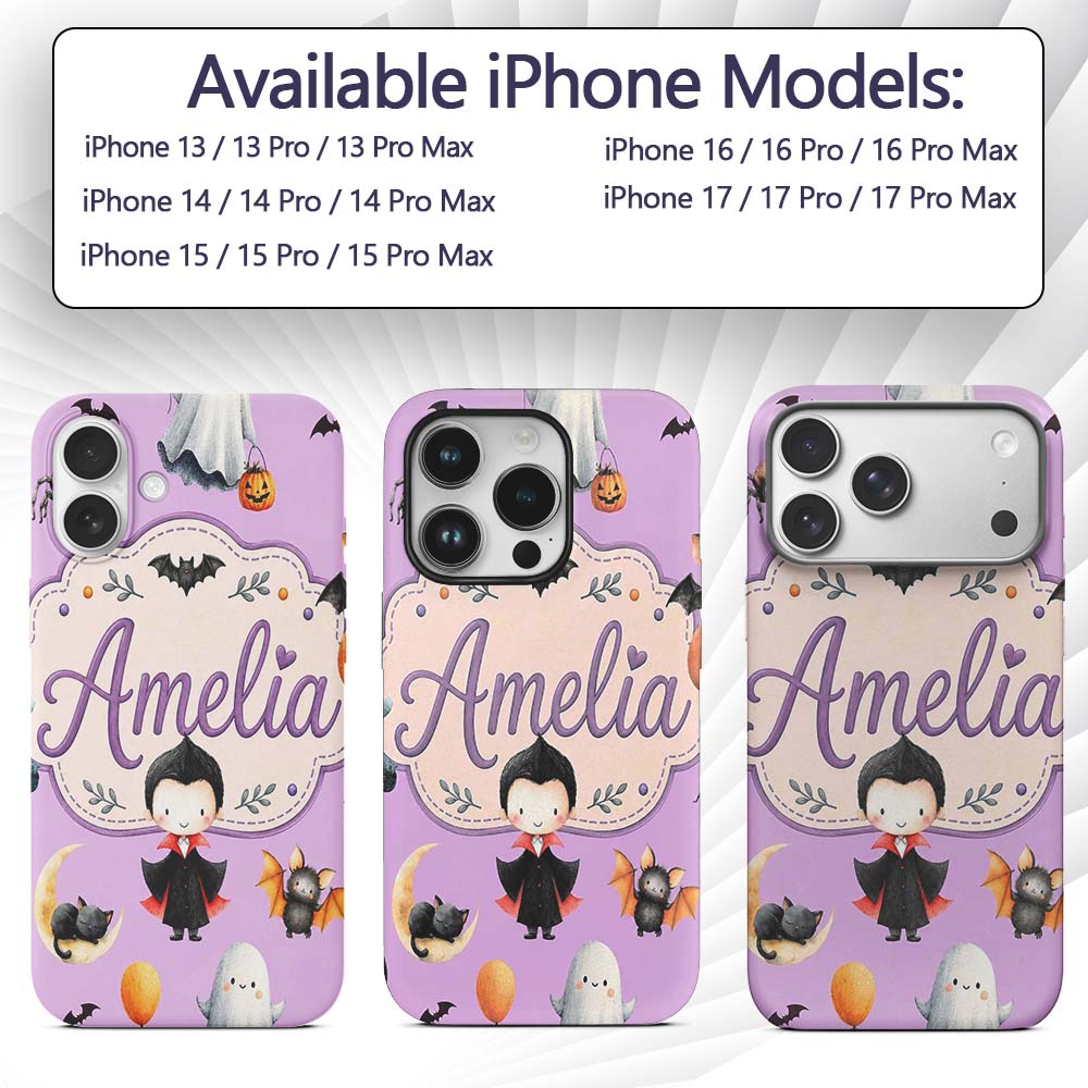 Halloween Vampire Ghost Bat Spooky Character Custom Name Protective Phone Case Mobile Cover Durable Everyday Smartphone Shock Resistant