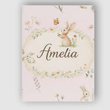 Personalised Name Cute Bunny with Carrot Blue Check Background Custom Modern Room Accent Canvas Wall Art Print Decor Picture Ready to Hang
