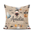 Custom Name Halloween Vampire Ghost Bat Character Taupe Seamless Square Filled Cushion Throw Pillow Sofa Bed Home Decor Zip Washable UK Made