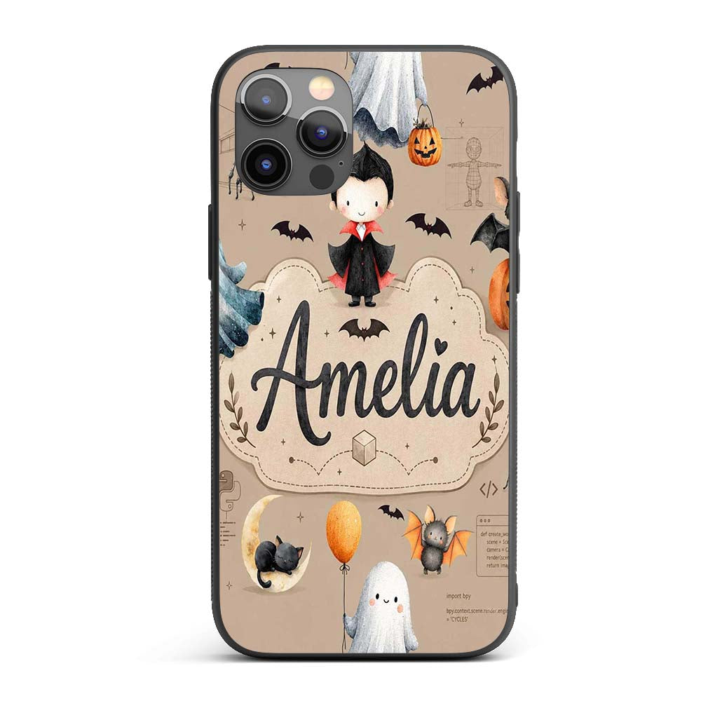 Halloween Vampire Ghost Bat Spooky Character Custom Name Protective Phone Case Mobile Cover Durable Everyday Smartphone Shock Resistant