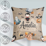 Custom Name Halloween Vampire Ghost Bat Character Taupe Seamless Square Filled Cushion Throw Pillow Sofa Bed Home Decor Zip Washable UK Made