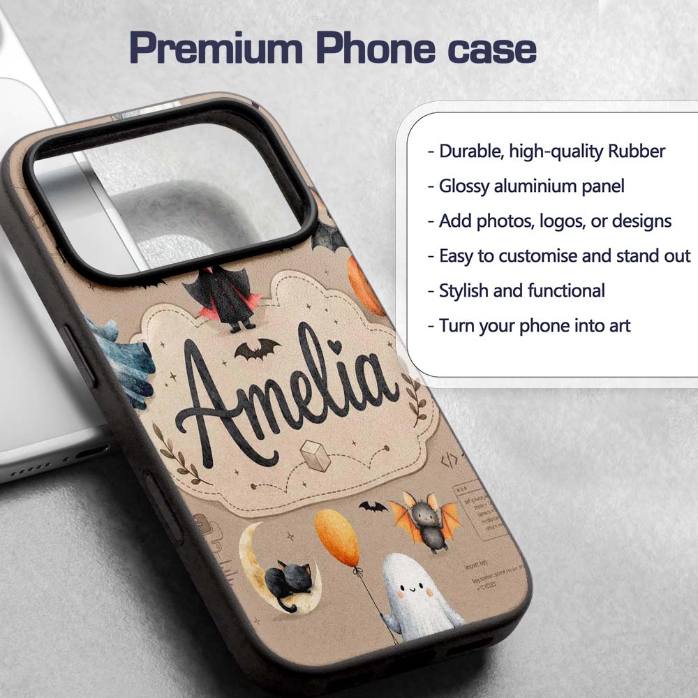 Halloween Vampire Ghost Bat Spooky Character Custom Name Protective Phone Case Mobile Cover Durable Everyday Smartphone Shock Resistant