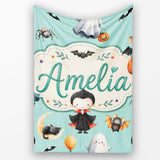 Halloween Vampire Ghost Bats Spooky Characters Mint Green Seamless  Personalised Custom Name Super Soft Fleece Blanket Bed Sofa Throw