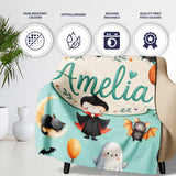 Halloween Vampire Ghost Bats Spooky Characters Mint Green Seamless  Personalised Custom Name Super Soft Fleece Blanket Bed Sofa Throw