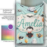 Halloween Vampire Ghost Bats Spooky Characters Mint Green Seamless  Personalised Custom Name Super Soft Fleece Blanket Bed Sofa Throw
