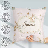 Custom Name Cute Bunny with Carrot Blue Check Background Pattern Square Filled Cushion Throw Pillow Sofa Bed Home Decor Zip Washable UK Made