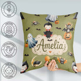 Custom Name Halloween Vampire Ghost Bats Spooky Characters Olive Square Filled Cushion Throw Pillow Sofa Bed Home Decor Zip Washable UK Made