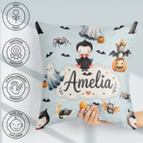 Custom Name Halloween Ghost Bats Spooky Characters Pale Seamless Square Filled Cushion Throw Pillow Sofa Bed Home Decor Zip Washable UK Made