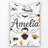 Halloween Vampire Ghost Bats Spooky Characters Light Grey Seamless  Personalised Custom Name Super Soft Fleece Blanket Bed Sofa Throw