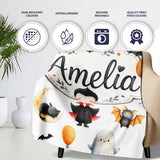 Halloween Vampire Ghost Bats Spooky Characters Light Grey Seamless  Personalised Custom Name Super Soft Fleece Blanket Bed Sofa Throw