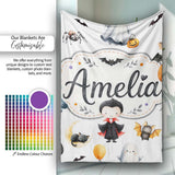 Halloween Vampire Ghost Bats Spooky Characters Light Grey Seamless  Personalised Custom Name Super Soft Fleece Blanket Bed Sofa Throw