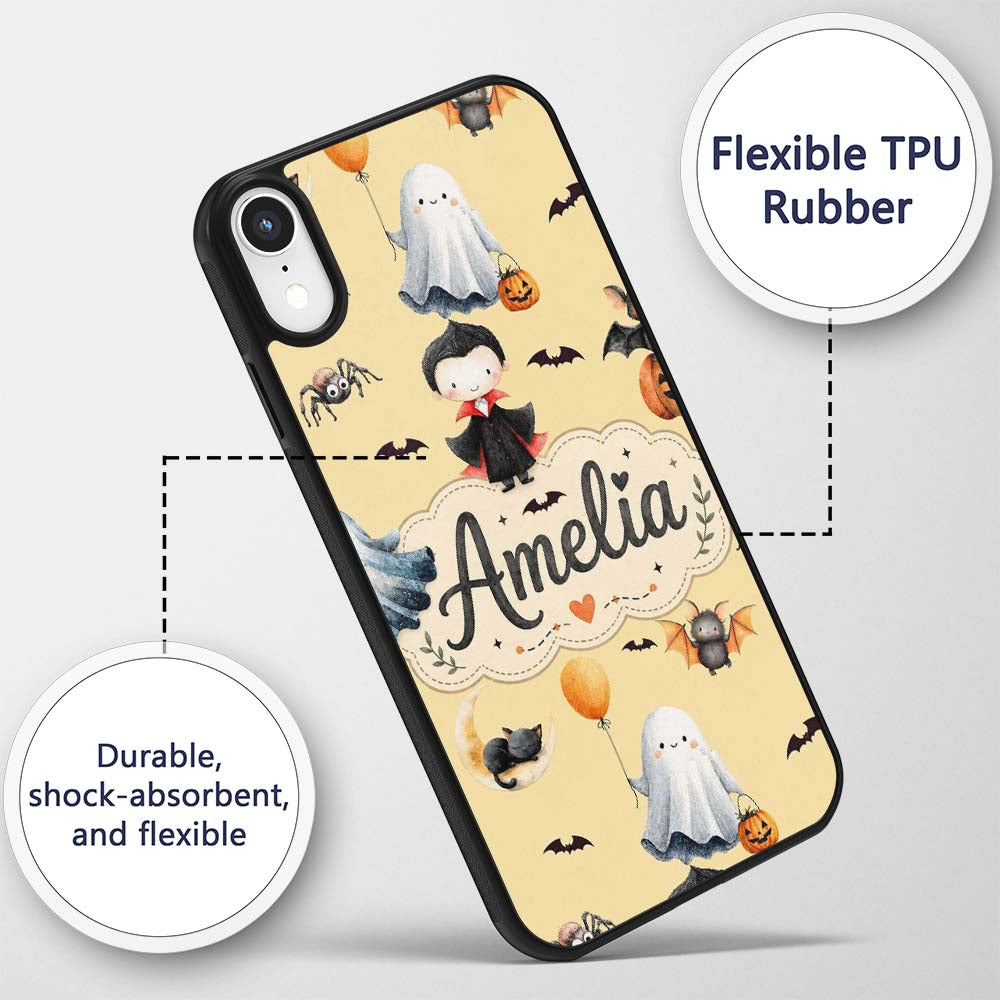 Halloween Vampire Ghost Bats Spooky Characters Custom Name Protective Phone Case Mobile Cover Durable Everyday Smartphone Shock Resistant