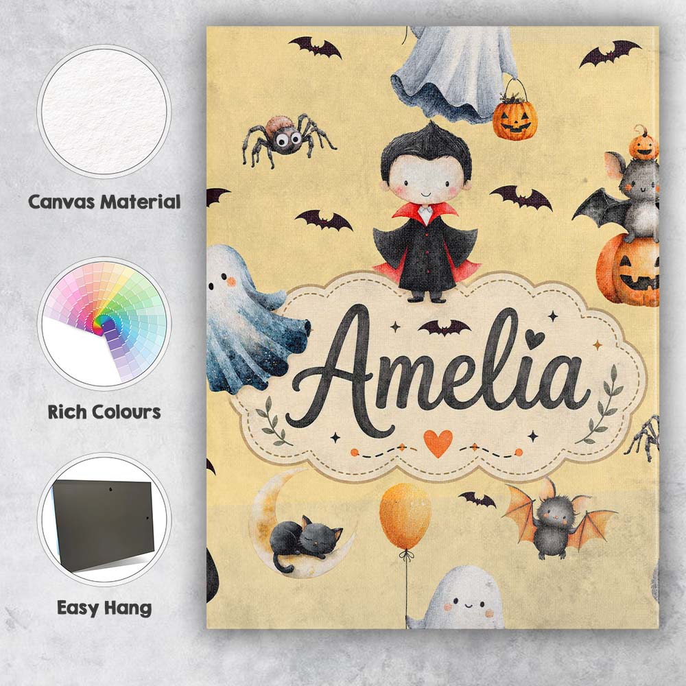 Personalised Name Halloween Vampire Ghost Custom  Unique Gift Idea Elegant Feature Canvas Wall Art Print Decor Picture Ready to Hang