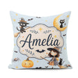 Custom Name Halloween Witch Cats Moon Stars Spooky Blue Seamless Square Filled Cushion Throw Pillow Sofa Bed Home Decor Zip Washable UK Made