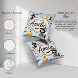 Custom Name Halloween Witch Cats Moon Stars Spooky Blue Seamless Square Filled Cushion Throw Pillow Sofa Bed Home Decor Zip Washable UK Made