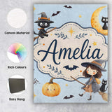 Personalised Name Halloween Witch Cats Moon Custom  Bespoke Interior Contemporary Canvas Wall Art Print Decor Picture Ready to Hang