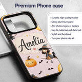 Halloween Witch Cat Moon Stars Spooky Night Pink Custom Name Protective Phone Case Mobile Cover Durable Everyday Smartphone Shock Resistant