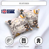 Custom Name Halloween Witch Cat Moon Stars Spooky Night Seamless Square Filled Cushion Throw Pillow Sofa Bed Home Decor Zip Washable UK Made