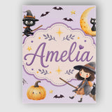 Personalised Name Halloween Witch Cat Moon Custom  Unique Gift Idea Elegant Feature Canvas Wall Art Print Decor Picture Ready to Hang