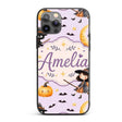 Halloween Witch Cat Moon Stars Spooky Night Lilac Custom Name Protective Phone Case Mobile Cover Durable Everyday Smartphone Shock Resistant