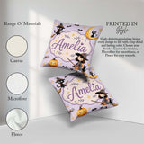Custom Name Halloween Witch Cat Moon Stars Spooky Night Seamless Square Filled Cushion Throw Pillow Sofa Bed Home Decor Zip Washable UK Made