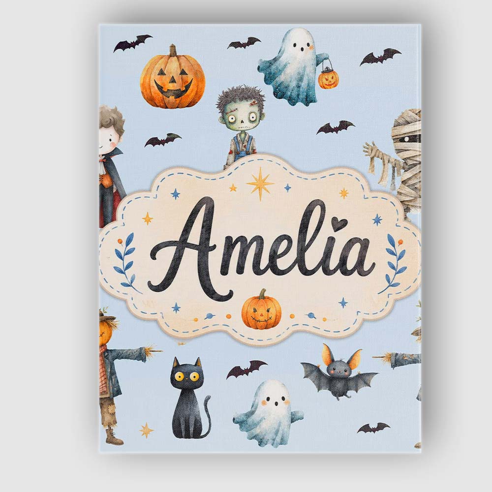 Personalised Name Cute Halloween Zombie Custom  Modern Room Accent Elegant Feature Canvas Wall Art Print Decor Picture Ready to Hang