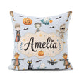 Custom Name Cute Zombie Mummy Vampire Bat Spooky Blue Background Square Filled Cushion Throw Pillow Sofa Bed Home Decor Zip Washable UK Made