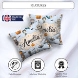 Custom Name Cute Zombie Mummy Vampire Bat Spooky Blue Background Square Filled Cushion Throw Pillow Sofa Bed Home Decor Zip Washable UK Made
