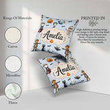 Custom Name Cute Zombie Mummy Vampire Bat Spooky Blue Background Square Filled Cushion Throw Pillow Sofa Bed Home Decor Zip Washable UK Made