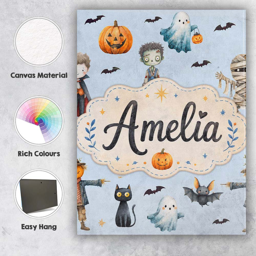 Personalised Name Cute Halloween Zombie Custom  Modern Room Accent Elegant Feature Canvas Wall Art Print Decor Picture Ready to Hang