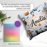 Custom Name Cute Zombie Mummy Vampire Bat Spooky Blue Background Square Filled Cushion Throw Pillow Sofa Bed Home Decor Zip Washable UK Made