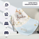 Watercolor Bunny Floral Meadow Seamless Pattern on Blush Background  Personalised Custom Name Super Soft Fleece Blanket Bed Sofa Throw