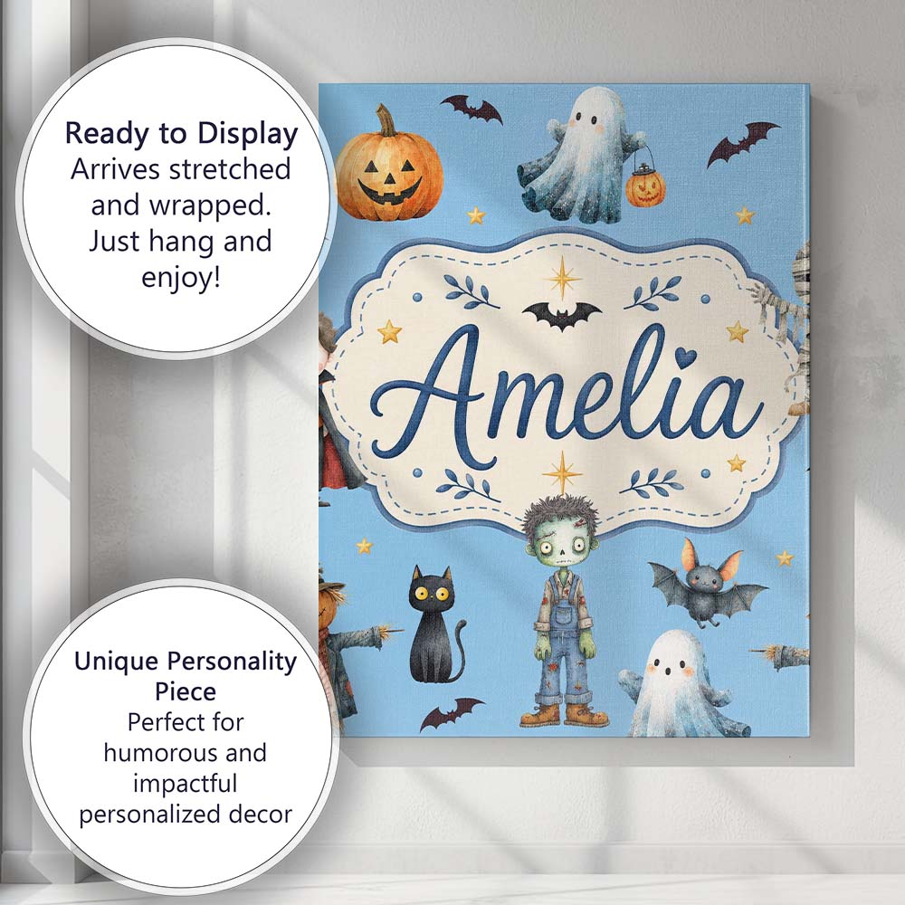 Personalised Name Halloween Zombie Mummy Custom  Unique Gift Idea Elegant Feature Canvas Wall Art Print Decor Picture Ready to Hang