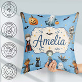 Custom Name Halloween Zombie Mummy Vampire Bat Sky Blue Seamless Square Filled Cushion Throw Pillow Sofa Bed Home Decor Zip Washable UK Made