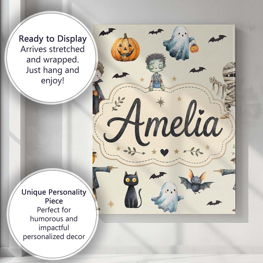 Personalised Name Halloween Zombie Mummy Custom  Unique Gift Idea Elegant Feature Canvas Wall Art Print Decor Picture Ready to Hang