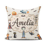 Custom Name Halloween Zombie Mummy Vampire Bat Spooky Light Grey Square Filled Cushion Throw Pillow Sofa Bed Home Decor Zip Washable UK Made