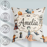 Custom Name Halloween Zombie Mummy Vampire Bat Spooky Light Grey Square Filled Cushion Throw Pillow Sofa Bed Home Decor Zip Washable UK Made