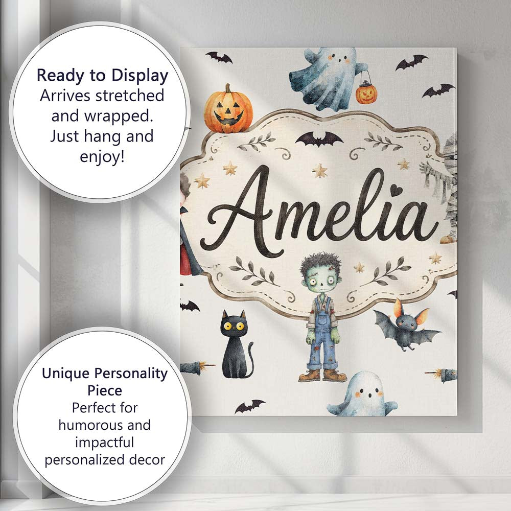 Personalised Name Halloween Zombie Mummy Custom  Unique Gift Idea Elegant Feature Canvas Wall Art Print Decor Picture Ready to Hang