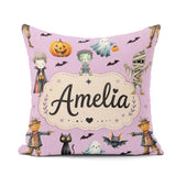 Custom Name Halloween Zombie Mummy Vampire Spooky Purple Pattern Square Filled Cushion Throw Pillow Sofa Bed Home Decor Zip Washable UK Made