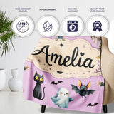 Halloween Zombie Mummy Vampire Bat Spooky Purple Seamless Pattern  Personalised Custom Name Super Soft Fleece Blanket Bed Sofa Throw
