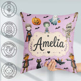 Custom Name Halloween Zombie Mummy Vampire Spooky Purple Pattern Square Filled Cushion Throw Pillow Sofa Bed Home Decor Zip Washable UK Made