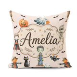 Custom Name Halloween Zombie Vampire Bat Spooky Neutral Seamless Square Filled Cushion Throw Pillow Sofa Bed Home Decor Zip Washable UK Made