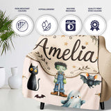 Halloween Zombie Mummy Vampire Bat Spooky Neutral Seamless Pattern  Personalised Custom Name Super Soft Fleece Blanket Bed Sofa Throw