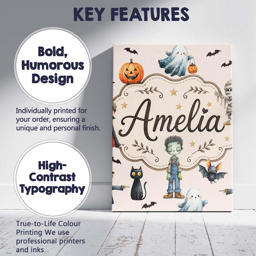 Personalised Name Halloween Zombie Mummy Custom  Unique Gift Idea Elegant Feature Canvas Wall Art Print Decor Picture Ready to Hang