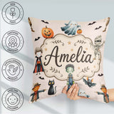 Custom Name Halloween Zombie Vampire Bat Spooky Neutral Seamless Square Filled Cushion Throw Pillow Sofa Bed Home Decor Zip Washable UK Made