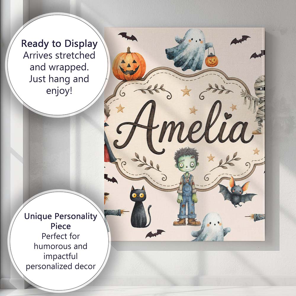 Personalised Name Halloween Zombie Mummy Custom  Unique Gift Idea Elegant Feature Canvas Wall Art Print Decor Picture Ready to Hang